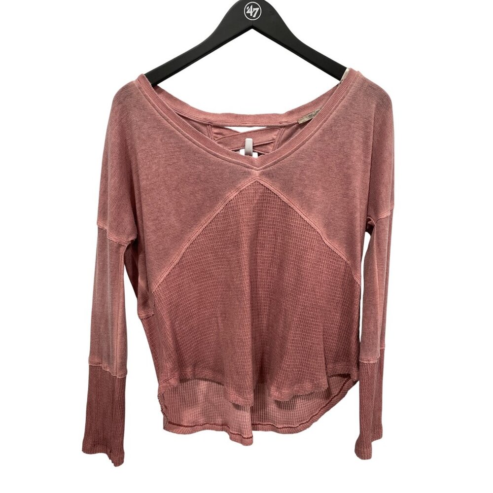 Miss Me Long Sleeve Thermal Top Womens Small Criss Cross Back Pink Feminine Cozy